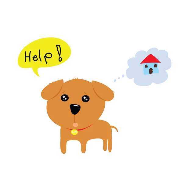 Brown cachorro quiere ayuda para el hogar — Vector de stock