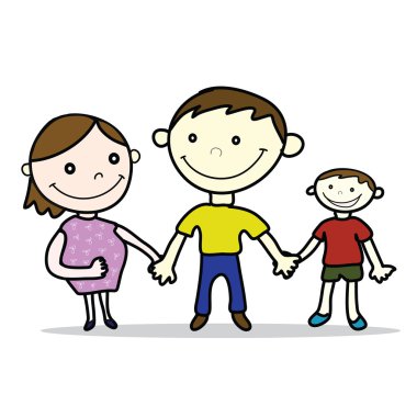 Babam ve annem hamile gülümseme ile oğlu karikatür tarzı izole