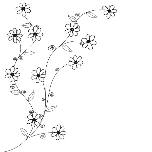 Zwart-wit doodle bloemen hand getrokken vector — Stockvector