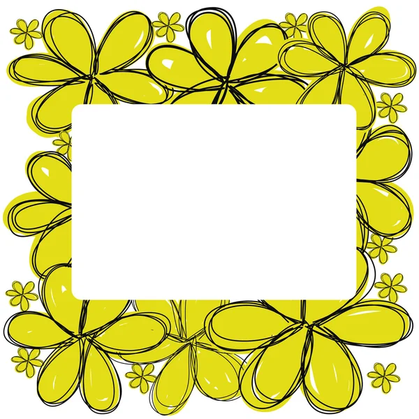Flores amarillas garabato con espacio cuadrado blanco en el vector central — Vector de stock