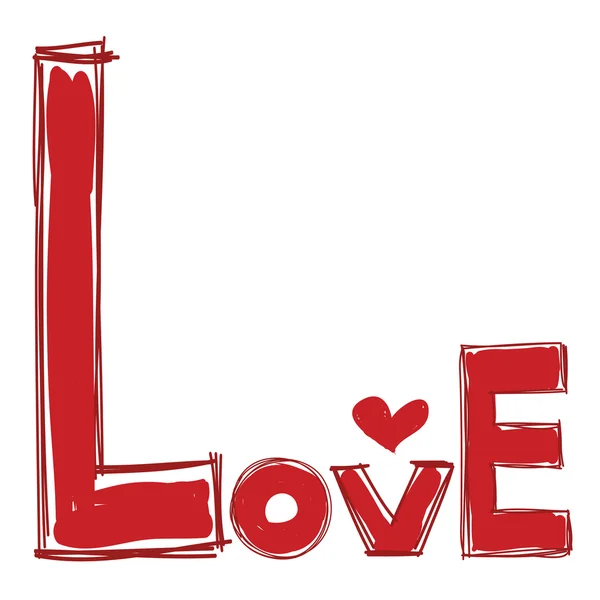 Liebeswort rote Farbe mit Herz-Doodle-Vektor — Stockvektor