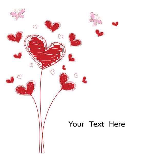 гранж и каракули красный цветок сердца с розовой бабочкой изолированы
 