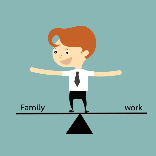 家族、仕事のベクトルとバランス生活を立っているビジネスマン — ストックベクタ
