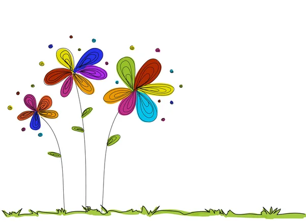 Flower doodle color with grass background and white space vector — Stock Vector