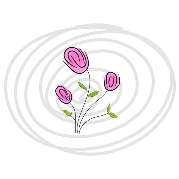 Pink flowers doodle with line circle background vector — Διανυσματικό Αρχείο