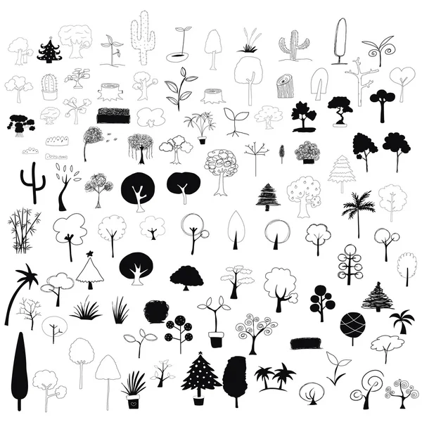 100 trees doodle vector set — Stok Vektör