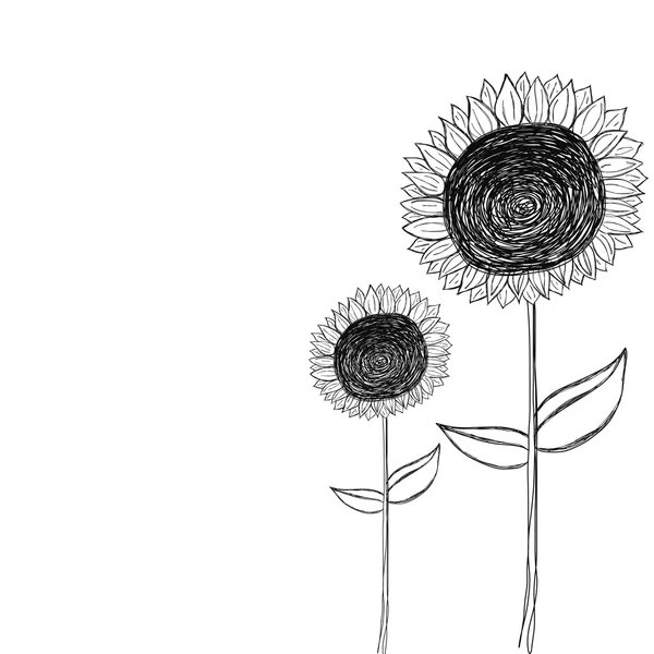 Black and white sunflower doodle vector — Stock Vector