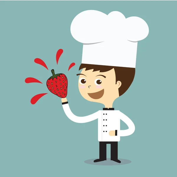 Chef smile and holding fresh strawberry vector — Stock Vector