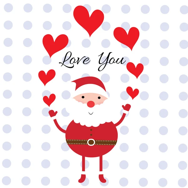 Santa claus holding red heart with word love you and dot backgro — Stock Vector