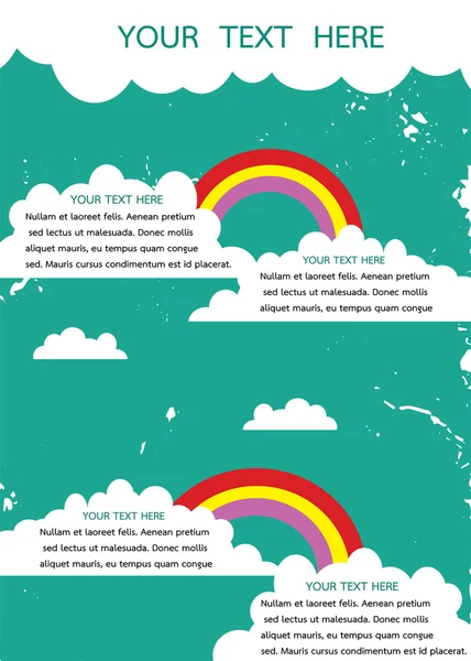 Retro grunge achtergrond met witte wolk en regenboog met plaats — Stockvector