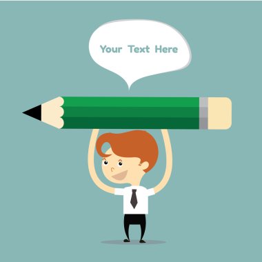 işadamı ya da beyaz bubbl ile büyük yeşil kalem tutan öğretmen