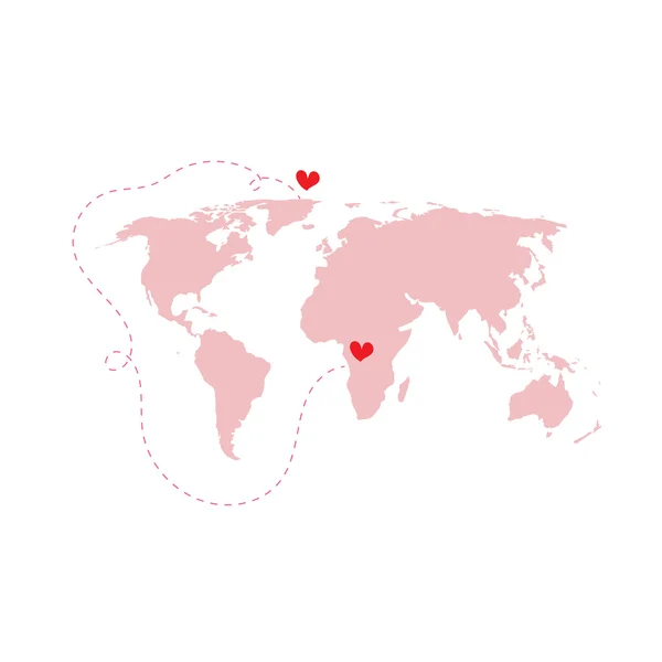 Pembe dünya harita Atlas etrafında dünya kırmızı kalp isolat sevgilerle