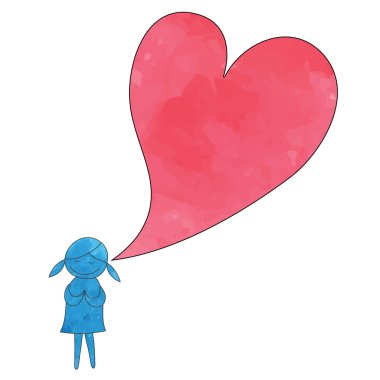 Kırmızı kalp suluboya el çekilmiş stil vektör dua kızla