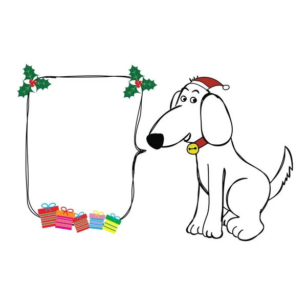 犬の手描きクリスマス帽子とバブルのスピーチと座っていると — ストックベクタ