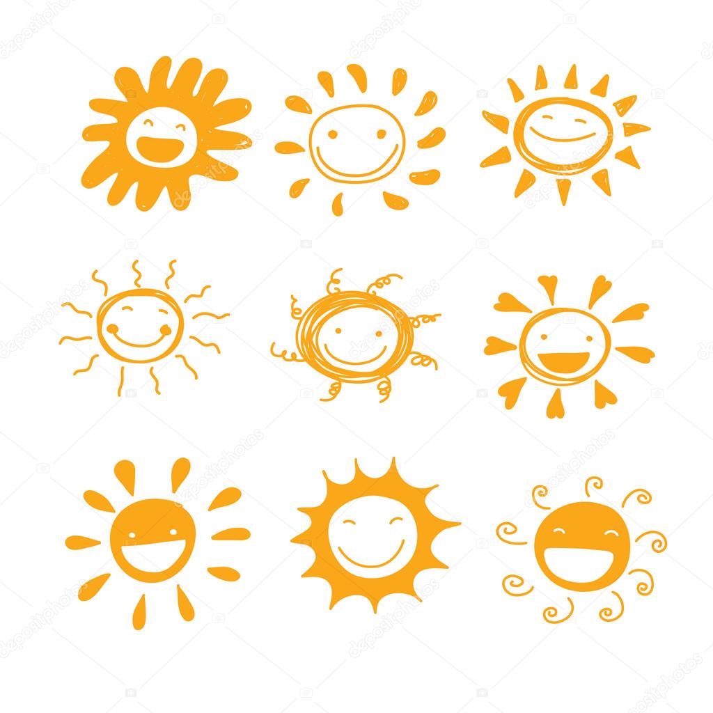 sun smile diversity hand drawn cute set vector for decorated or 