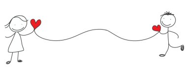 erkek ve kız çift çizgi ve kırmızı kalp elle çizilmiş c ile ulaşın