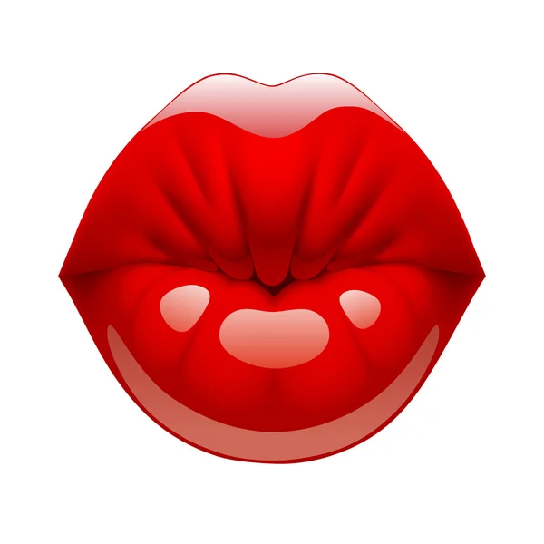 Three dimensional female glossy kissing red lips — Stock Vector