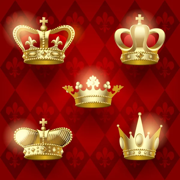 Gold crowns set — Stock Vector