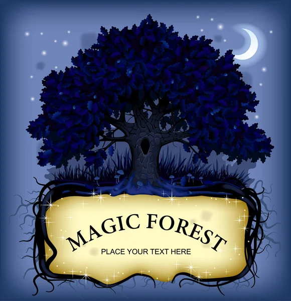 Night Oak Tree wih en banner — Stock vektor