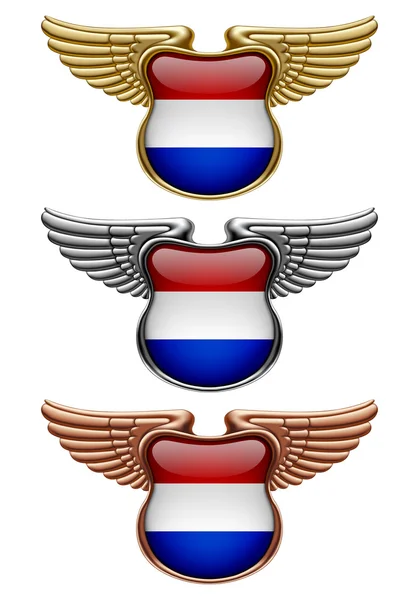 Plaques d'or, d'argent et de bronze avec ailes et Pays-Bas f — Image vectorielle