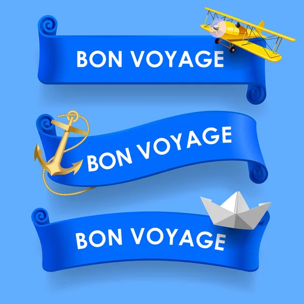 "Bon Voyage" kék szalagok — Stock Vector