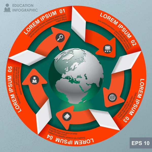 Runde Bildungsschablone mit Globus und Schleifenpfeilen — Stockvektor