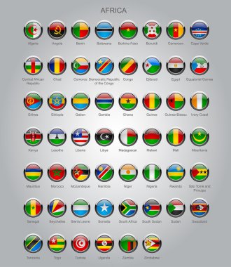 Afrika'nın egemen ülkelerinin yuvarlak parlak bayraklar seti