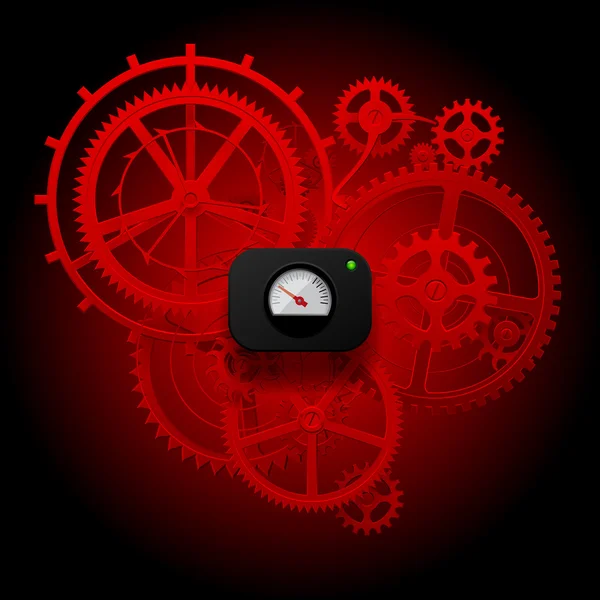 Ruedas de engranaje rojo de relojería con medidor circular en rojo oscuro — Vector de stock