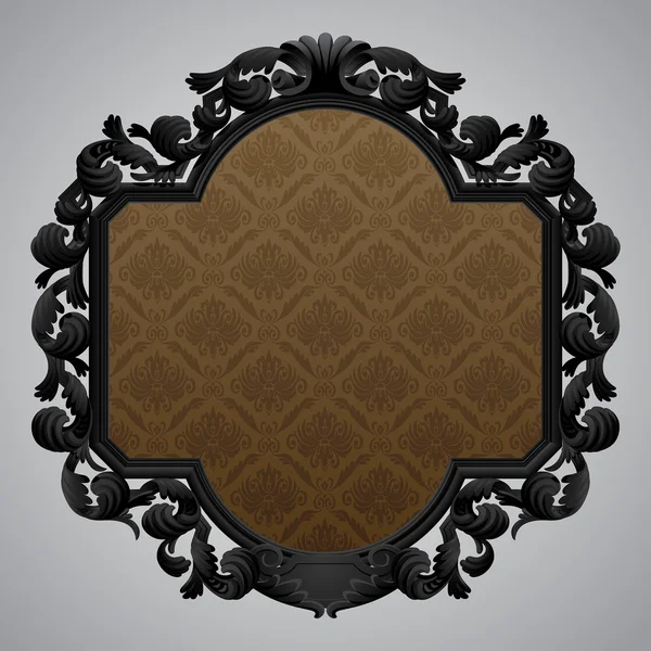 Black baroque carved beige frame with a brown background — Stock Vector