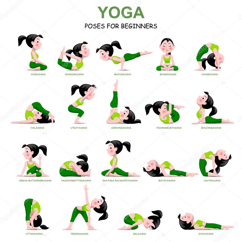 Cartoon girl in Yoga poses with titles for beginners Stock Vector Image by ©maystra #106167768 Cartoon girl in Yoga poses with titles for beginners Stock Vector Image by ©maystra #106167768