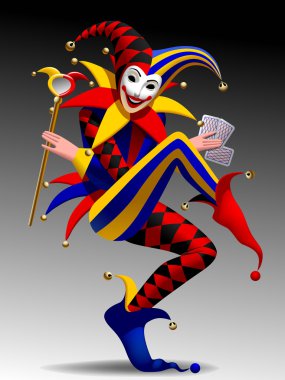 Üç Boyutlu grimacing ve joker iskambil kartları ile gülümseyen