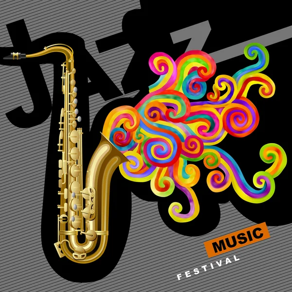 Cartel del festival de música de jazz y portada con saxofón — Vector de stock