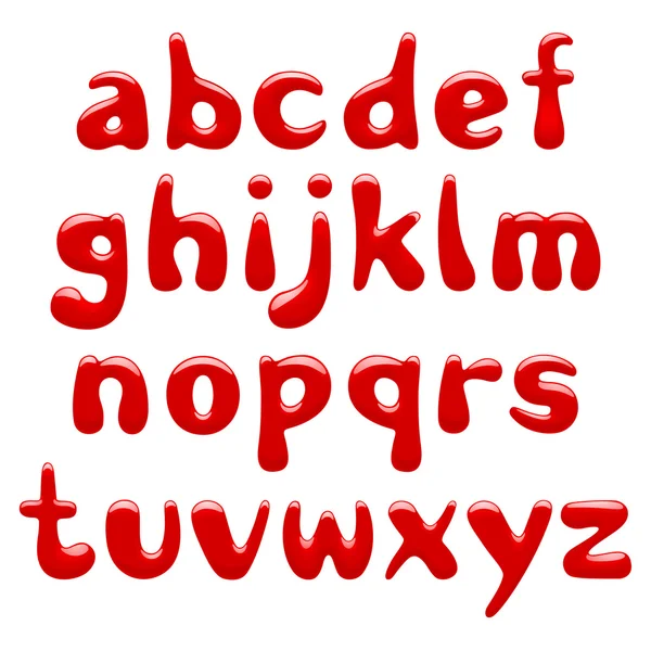 Alfabeto rojo brillante letras pequeñas aisladas sobre fondo blanco — Archivo Imágenes Vectoriales