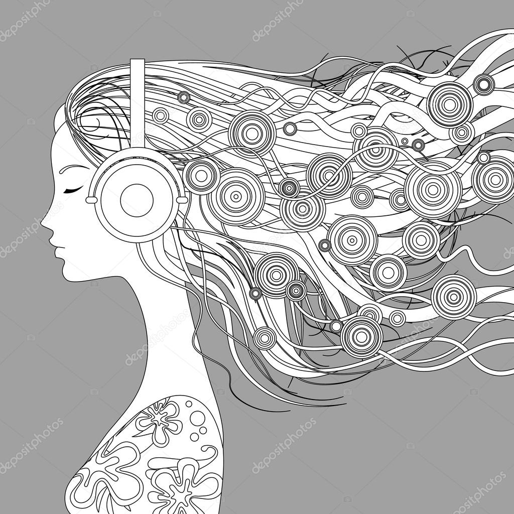 Girl Half Face With Loose Hair And Abstract Elements Listen To M Stock Vector Image By C Maystra Girl Half Face With Loose Hair And Abstract Elements Listen To M Stock Vector Image By C Maystra