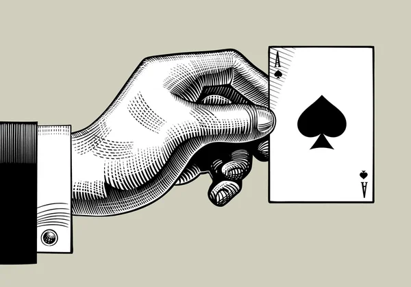 Hand with the ace of Spades playing card. Vintage engraving styl Stock Vector