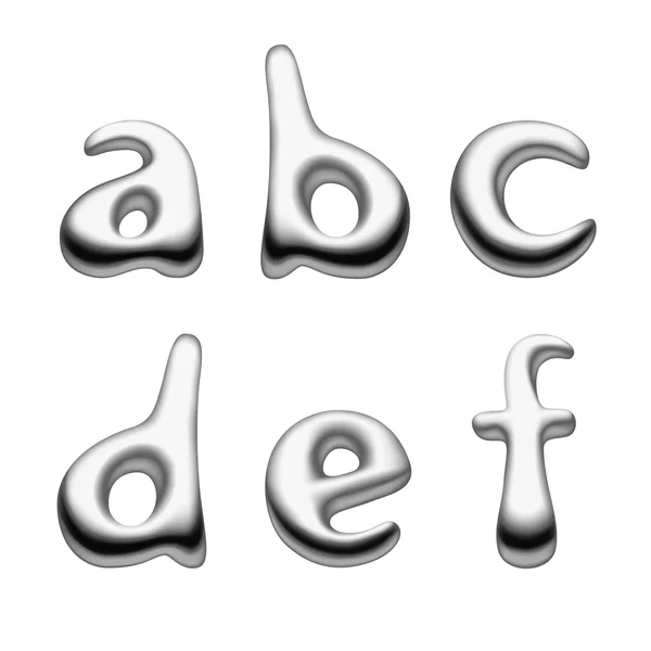 Metall und flüssiges Quecksilber Alphabet kleine Buchstaben Set — Stockvektor
