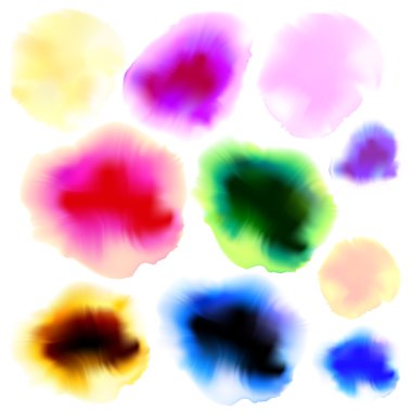 Tam renkli mürekkep ve suluboya lekeleri seti