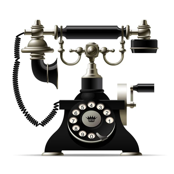 Старый телефон изолирован на белом. Ретро-вращающийся черный телефон — стоковый вектор