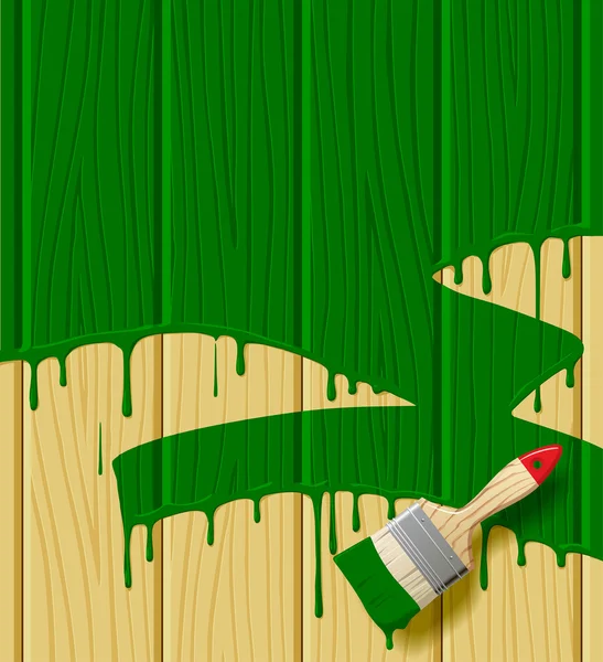 Wood boards painted in green color with a paint brush — ストックベクタ