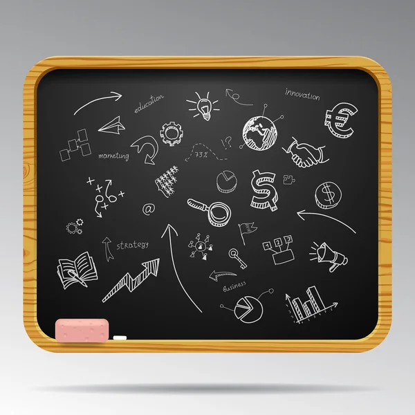 Hand drawn business icons on blackboard — Stock Vector