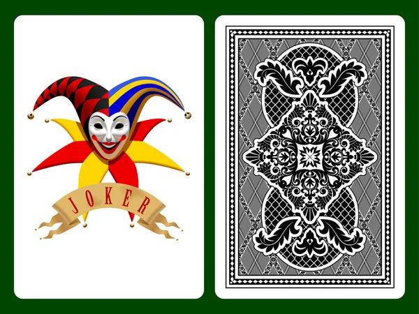 Joker carta da gioco su sfondo nero e retro — Vettoriale Stock