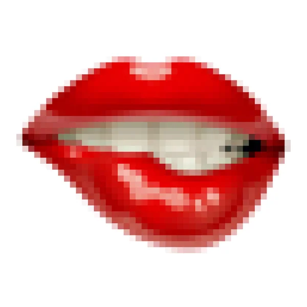 Pixel arte femenino sexy brillo labios rojos — Vector de stock