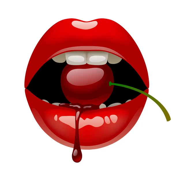 Lábios vermelhos com uma cereja Gráficos Vetores