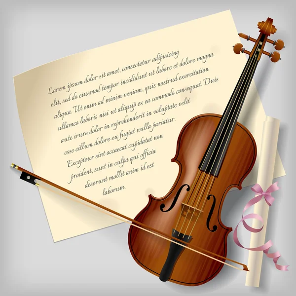 Violin with a paper sheet — Stock Vector