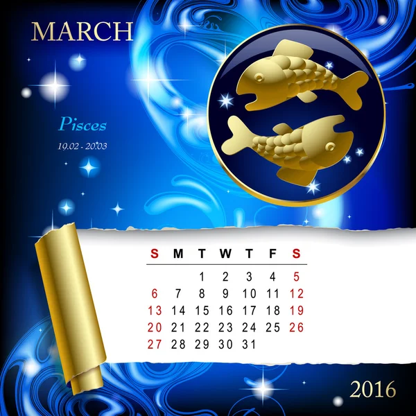 Zodiac Calendar page — Stock Vector