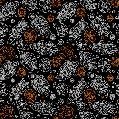 balıklar ve kabukları seamless modeli