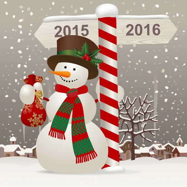 Snowman with a New Year sign — Stockvector