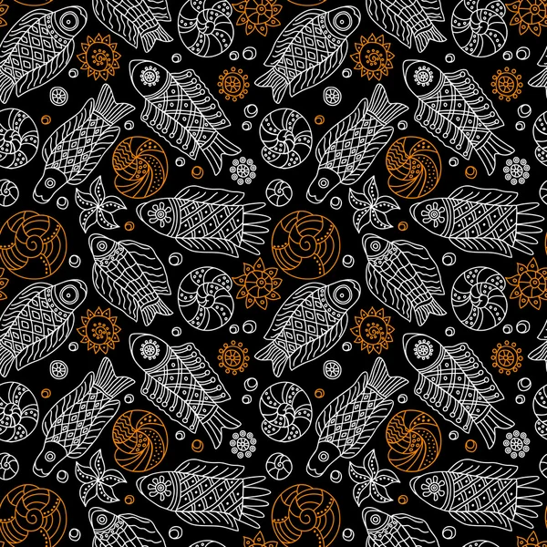 Fishes and Shells seamless pattern — Stock Vector