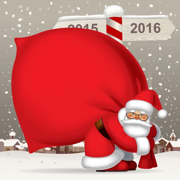 Weihnachtsmann mit Sack und Pack — Stockvektor