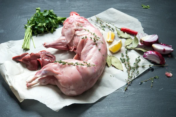 Arka plan, çiğ tavşan eti yakın çekim